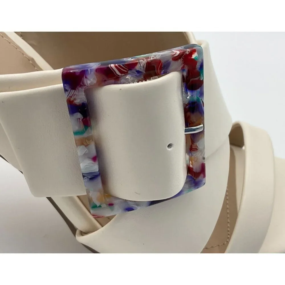 Charles David Gleam Slide Off White Heeled Sandal Colorful Buckle 9.5M NWT - Picture 10 of 11
